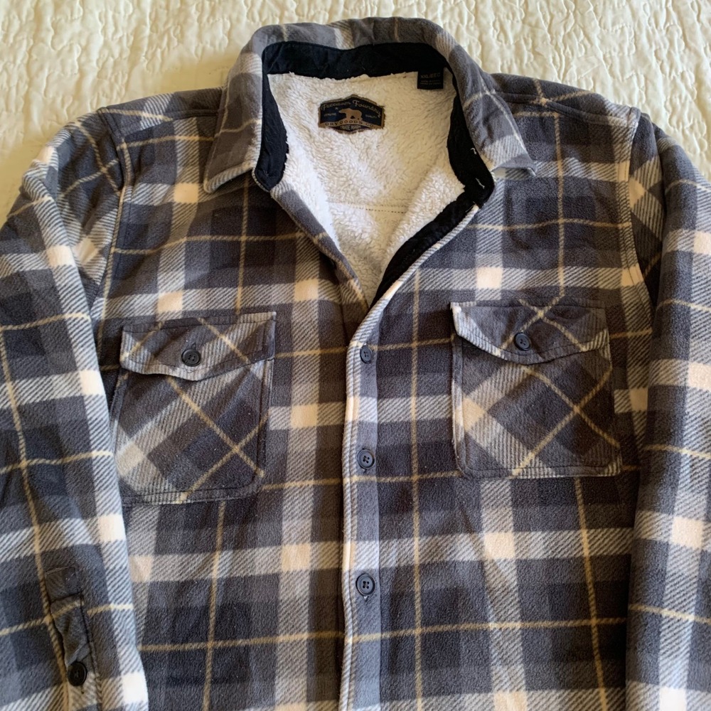 Freedom Foundry XXL Shirt Jacket Grey Plaid Sherpa Lined Fleece Shacket GPU#004